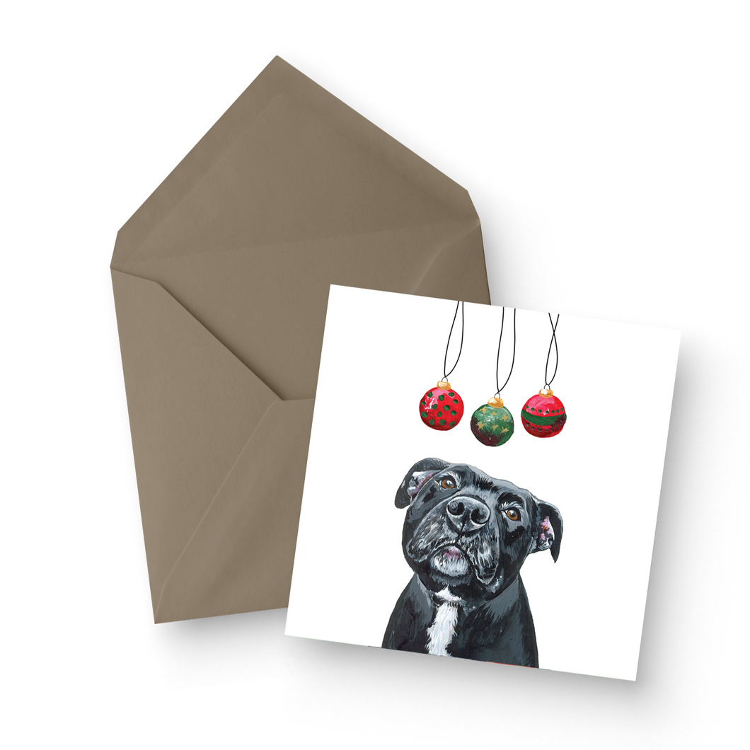 Black Staffy Christmas Greeting Card